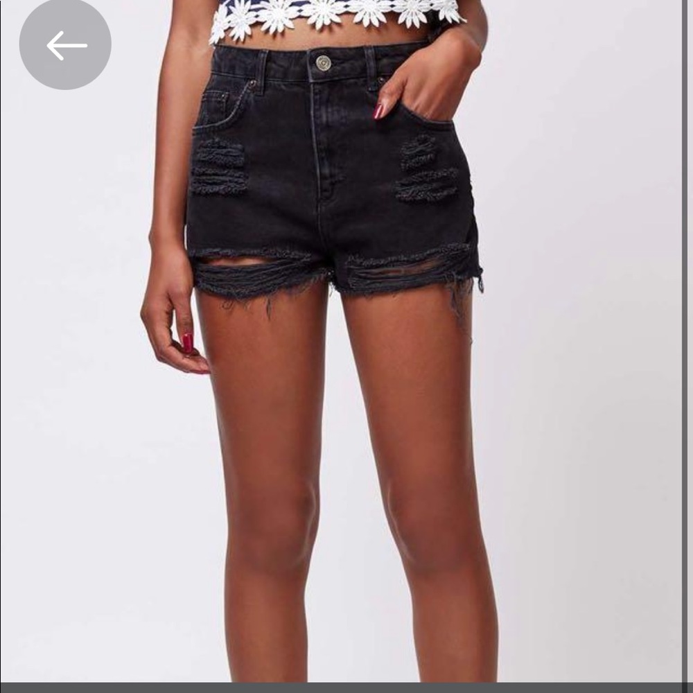 Topshop Moto High waisted Distressed Mom Shorts